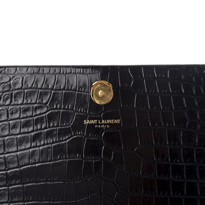 Saint Laurent Calfskin Crocodile Embossed Medium Classic Monogram Kate Tassel Satchel Black 5 of 10