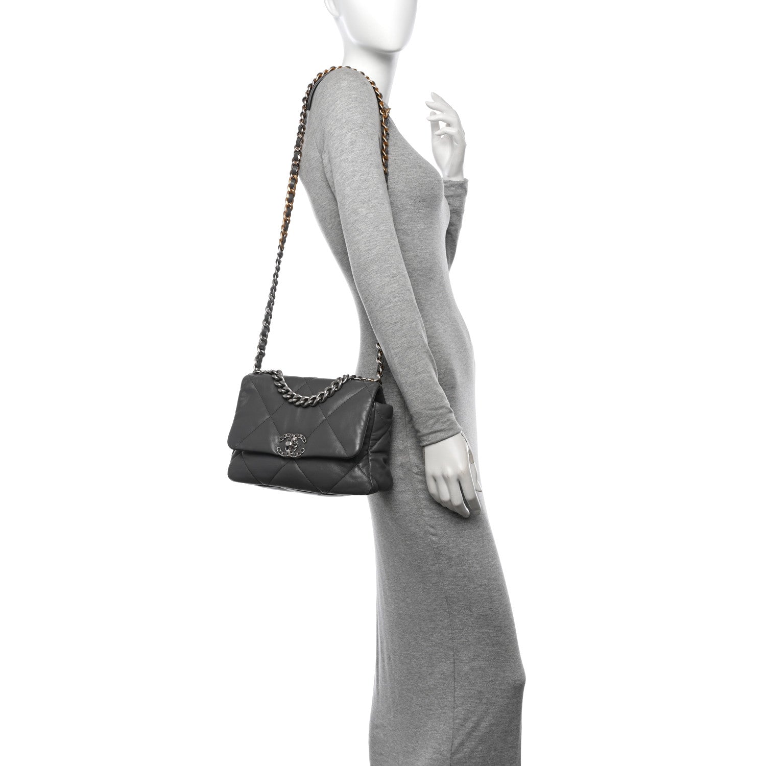 Chanel Lambskin Quilted Medium Chanel 19 Flap Dark Grey 2 of 11