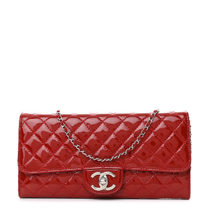 Chanel Patent Calfskin Quilted Brilliant East West Flap Clutch Red 1 of 12