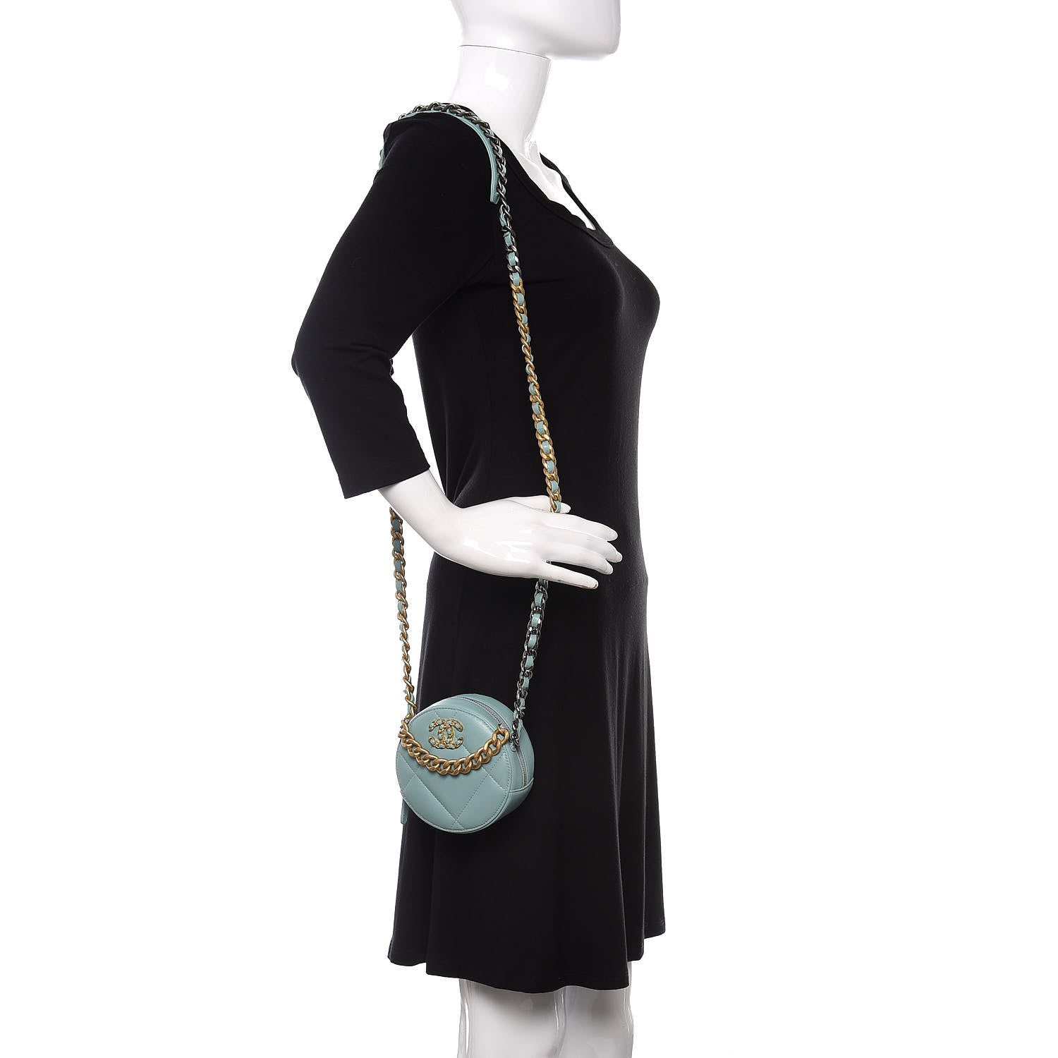 Chanel Goatskin Quilted 19 Round Clutch With Chain Light Blue 2 of 10