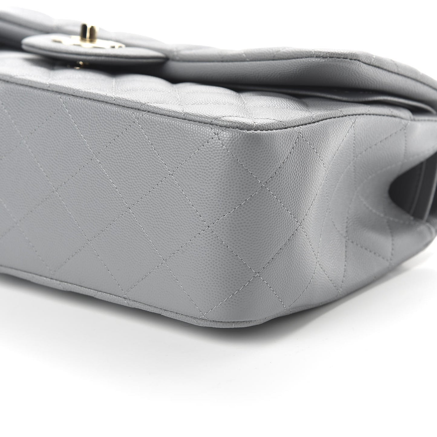 Caviar Quilted Jumbo Double Flap Grey