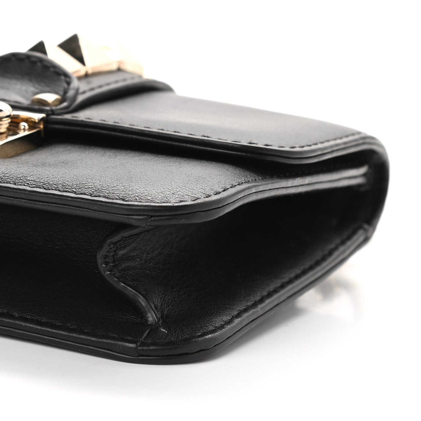 Vitello Small Glam Lock Rockstud Flap Black