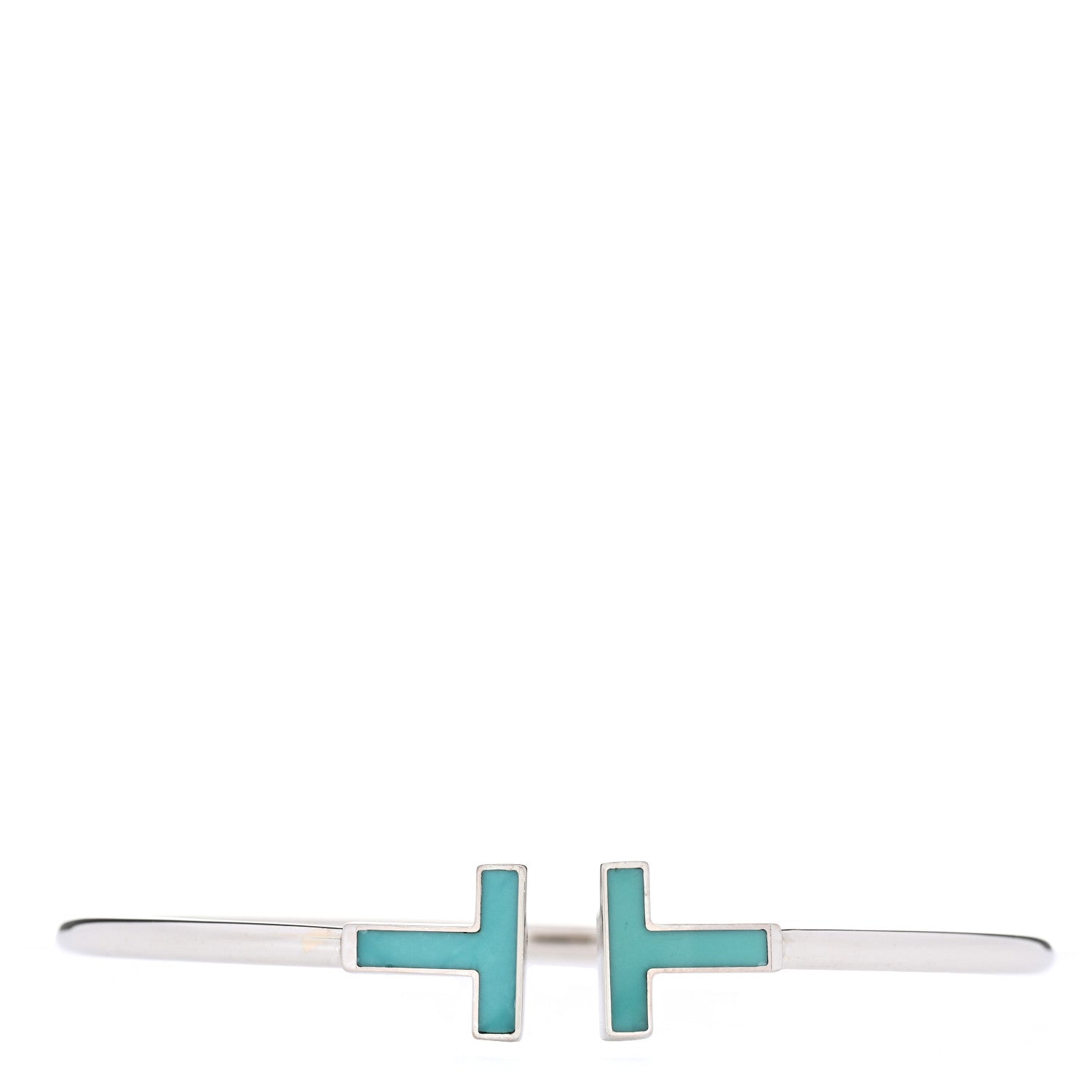 Tiffany 18K White Gold Turquoise T Wire Bracelet 1 of 4