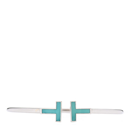 Tiffany 18K White Gold Turquoise T Wire Bracelet 1 of 4
