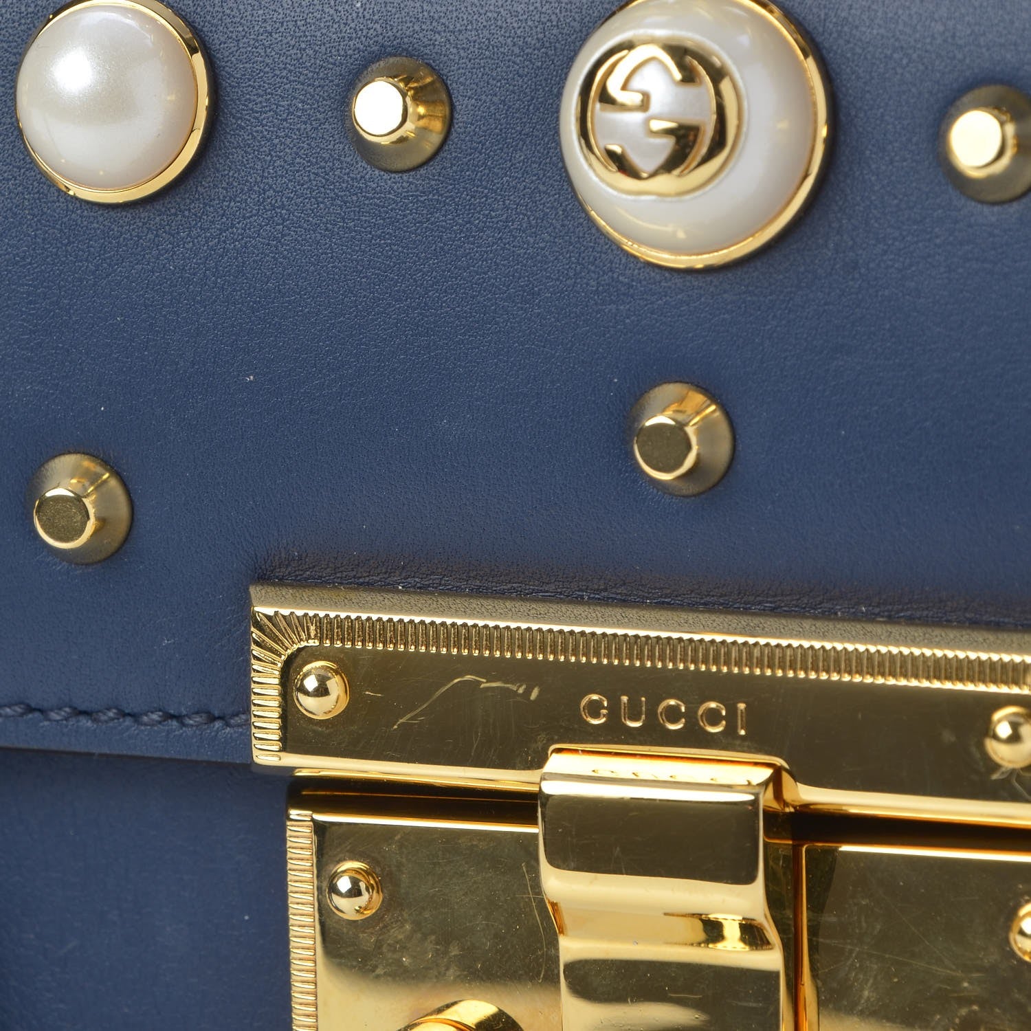 Gucci Calfskin Studded Small Padlock Shoulder Bag Blue Agata 9 of 9