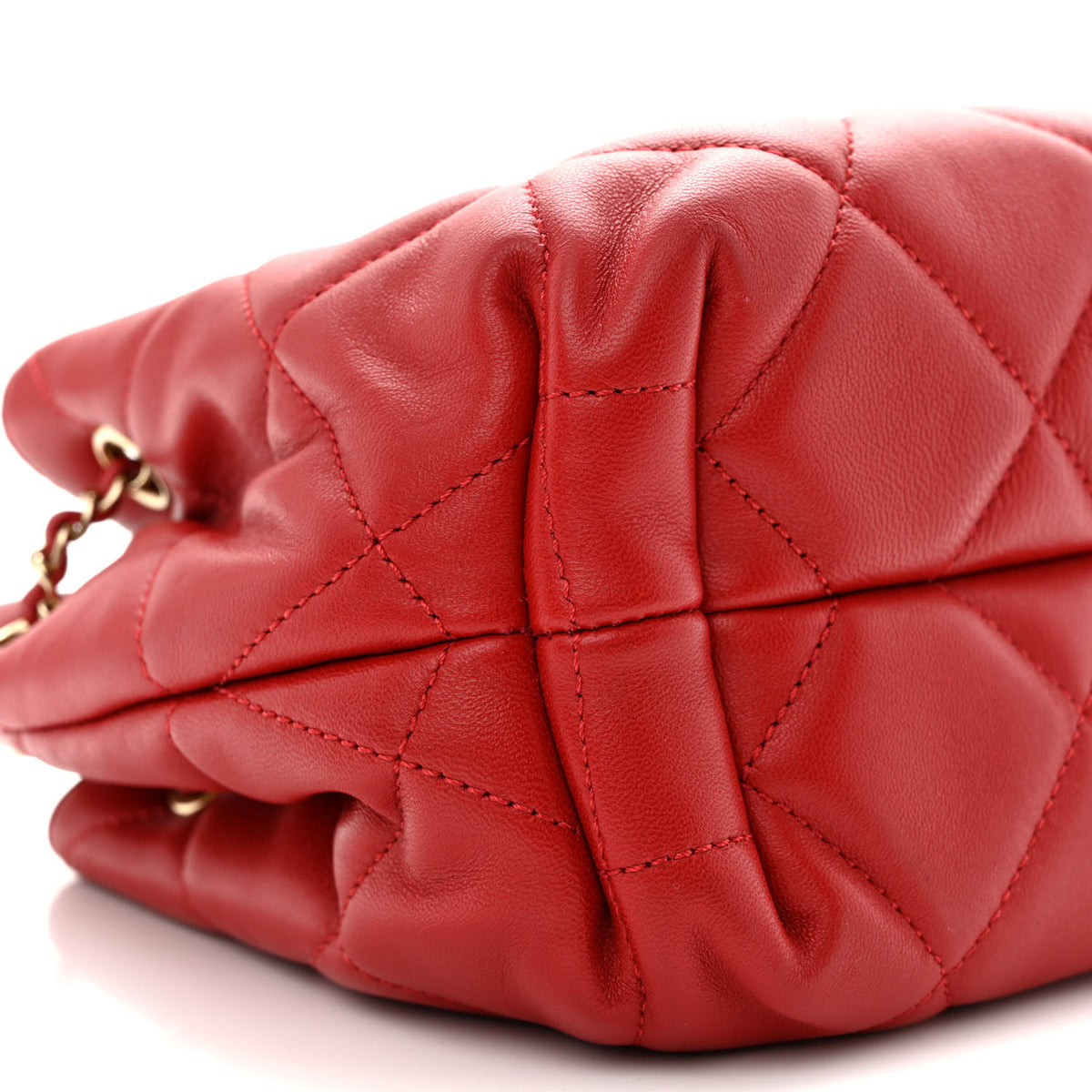 Lambskin Quilted CC Dweller Drawstring Bucket Bag Red