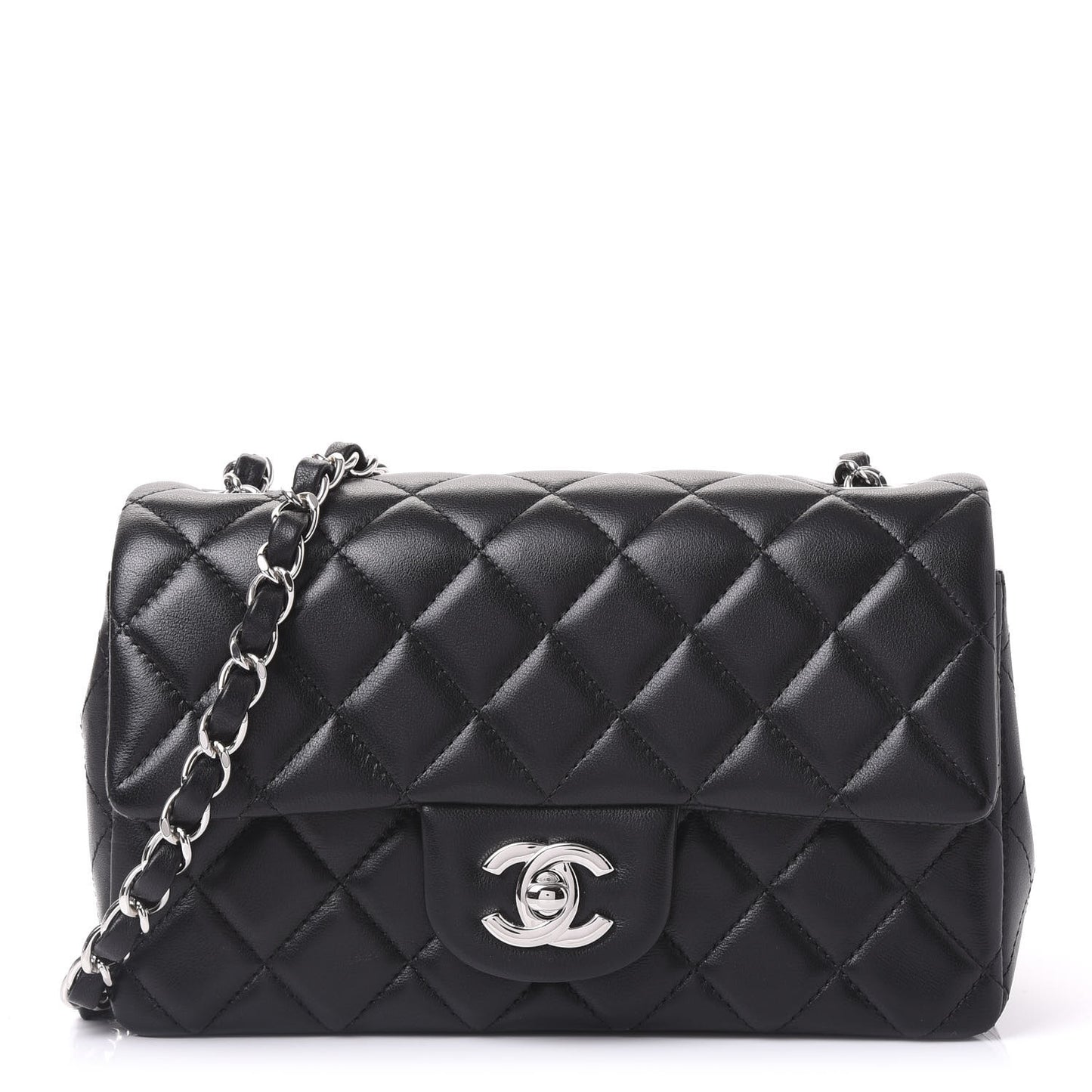 Lambskin Quilted Mini Rectangular Flap Black