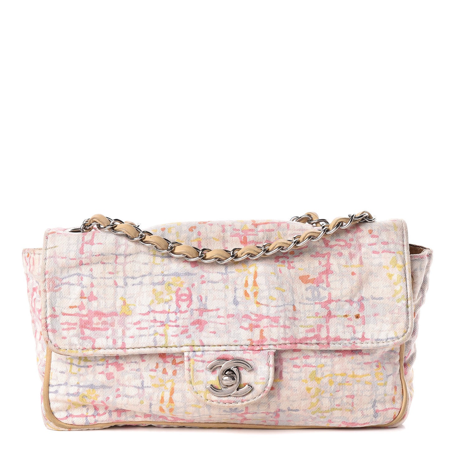 Canvas Watercolor Tweed Print Clover Small Flap Multicolor