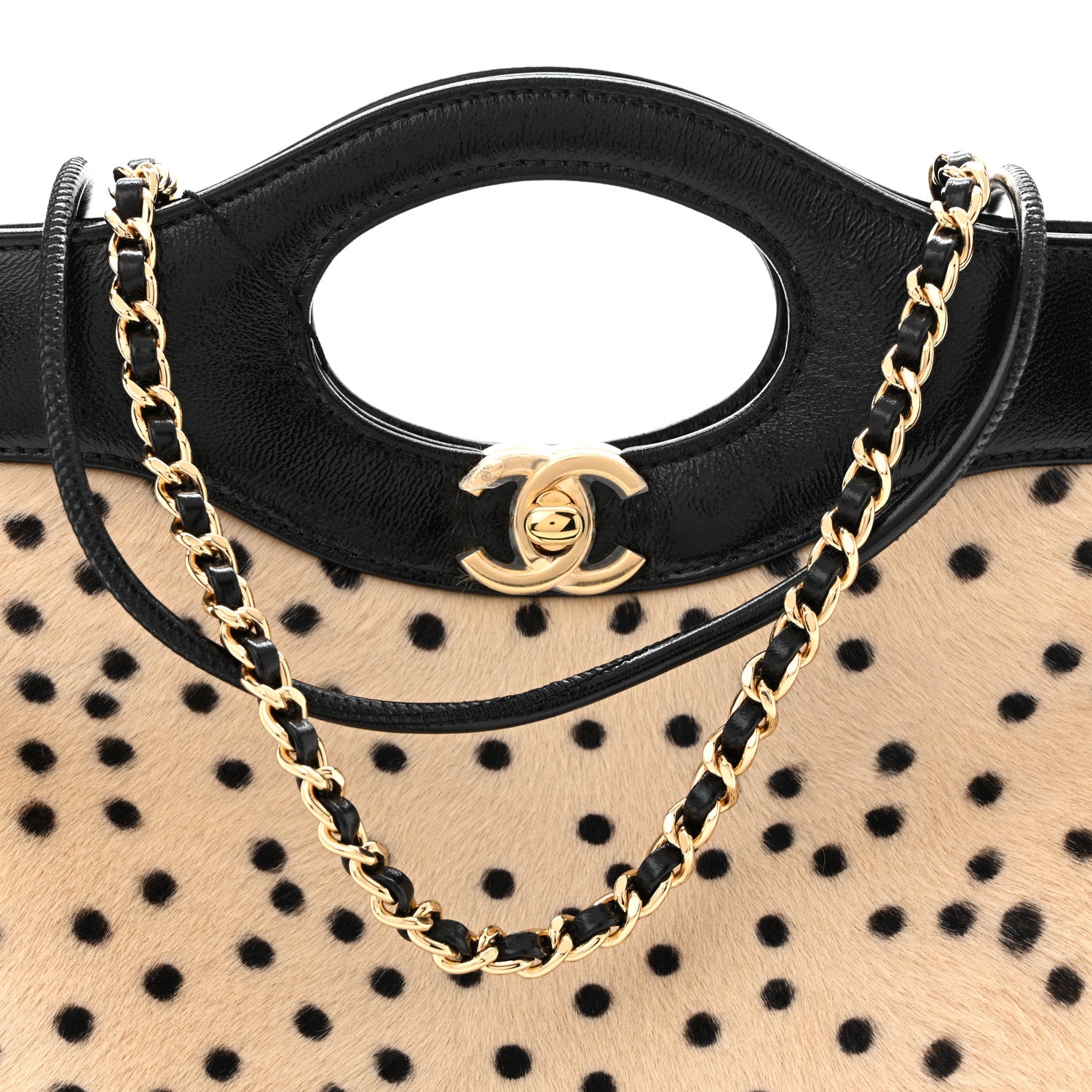 Chanel Shiny Lambskin Pony Hair Cheetah Printed Mini 31 Shopping Bag Light Beige Black 8 of 11