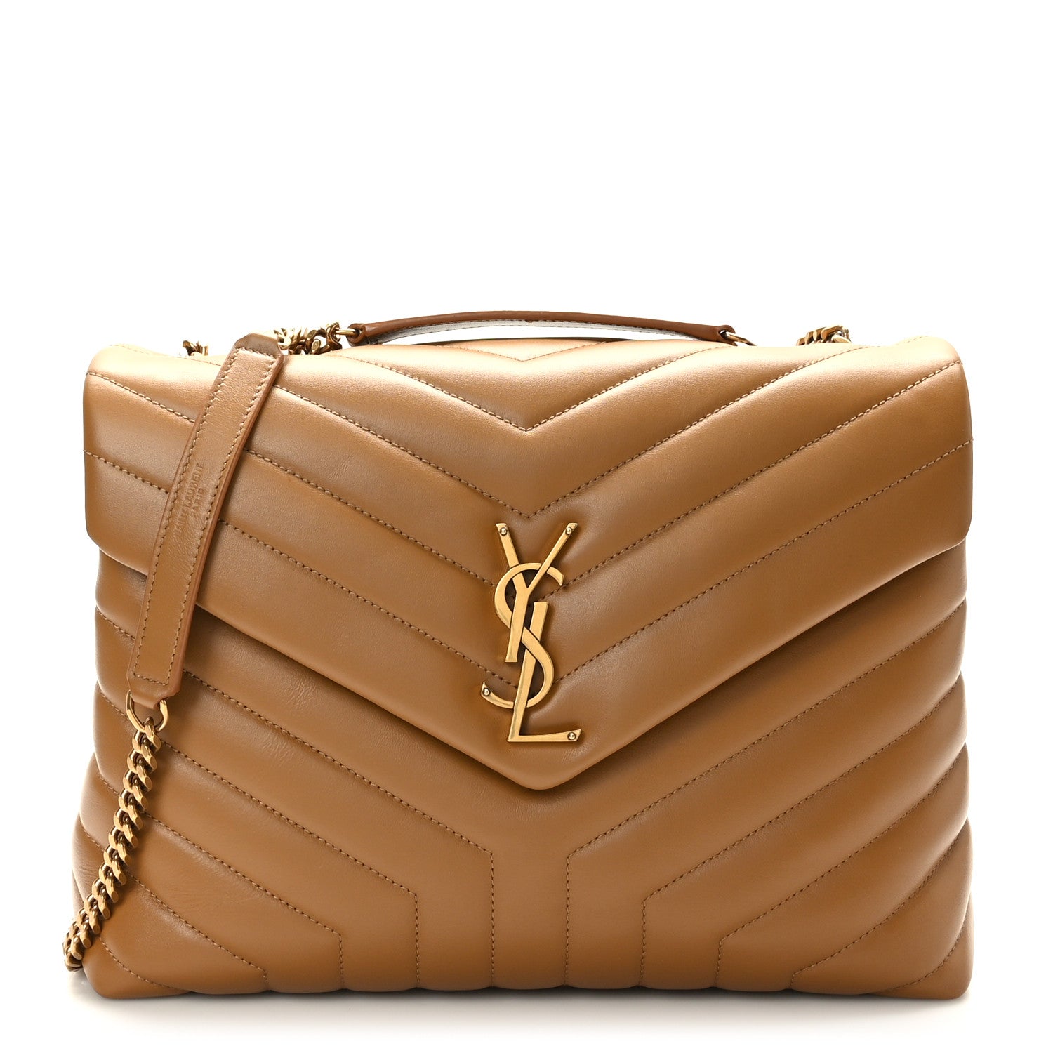 Saint Laurent Calfskin Y Quilted Monogram Medium Loulou Chain Satchel Dark Natural 1 of 9