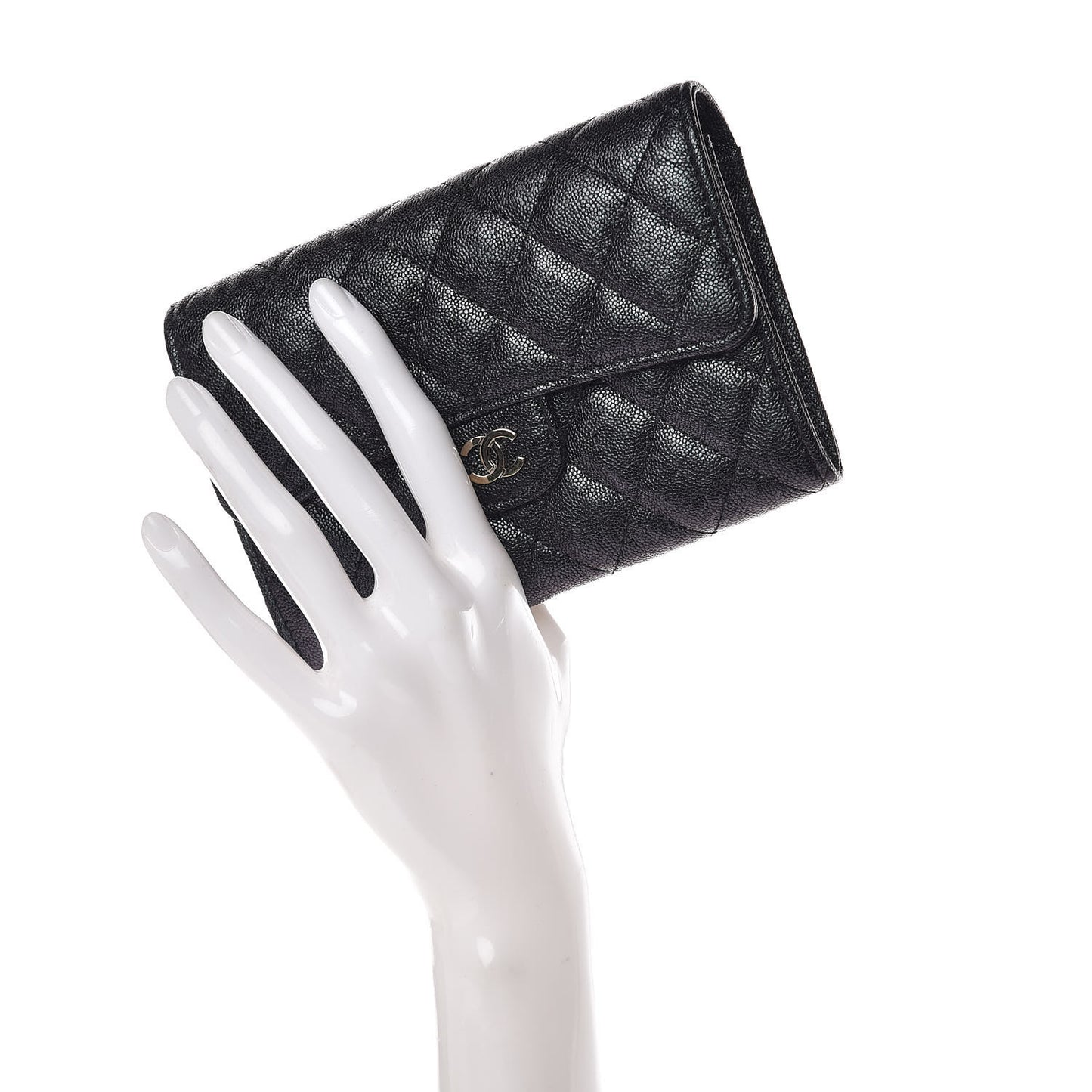 Iridescent Caviar Quilted Medium Flap Wallet Black