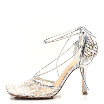 Bottega Veneta Mesh Metallic Nappa Stretch Ankle Tie Sandals 39 Silver 1 of 7