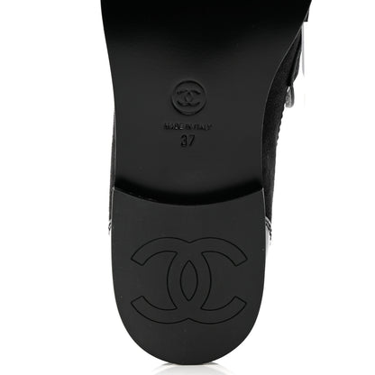 Chanel Patent Calfskin Suede Kidskin CC Mocassin Loafers 37 Black 9 of 14
