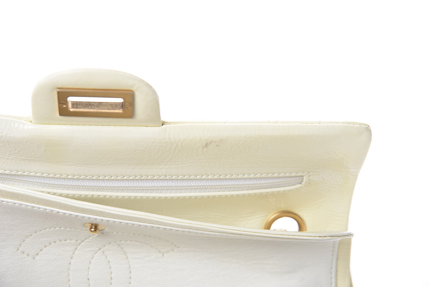Crackled Patent Calfskin Puzzle 2.55 Reissue East West Flap White