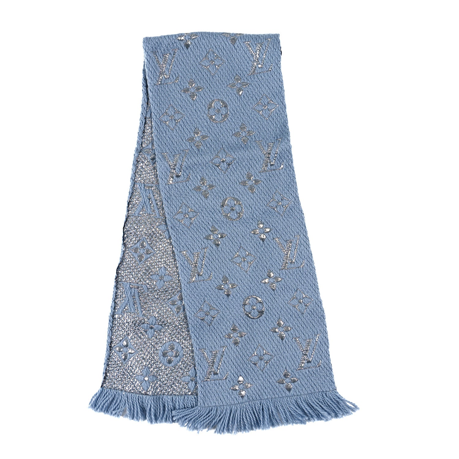 Louis Vuitton Wool Silk Logomania Shine Scarf Blue 2 of 3