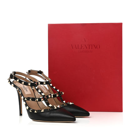 Valentino Garavani Pebbled Calfskin Rockstud Ankle Strap Pumps 39 Black 13 of 13