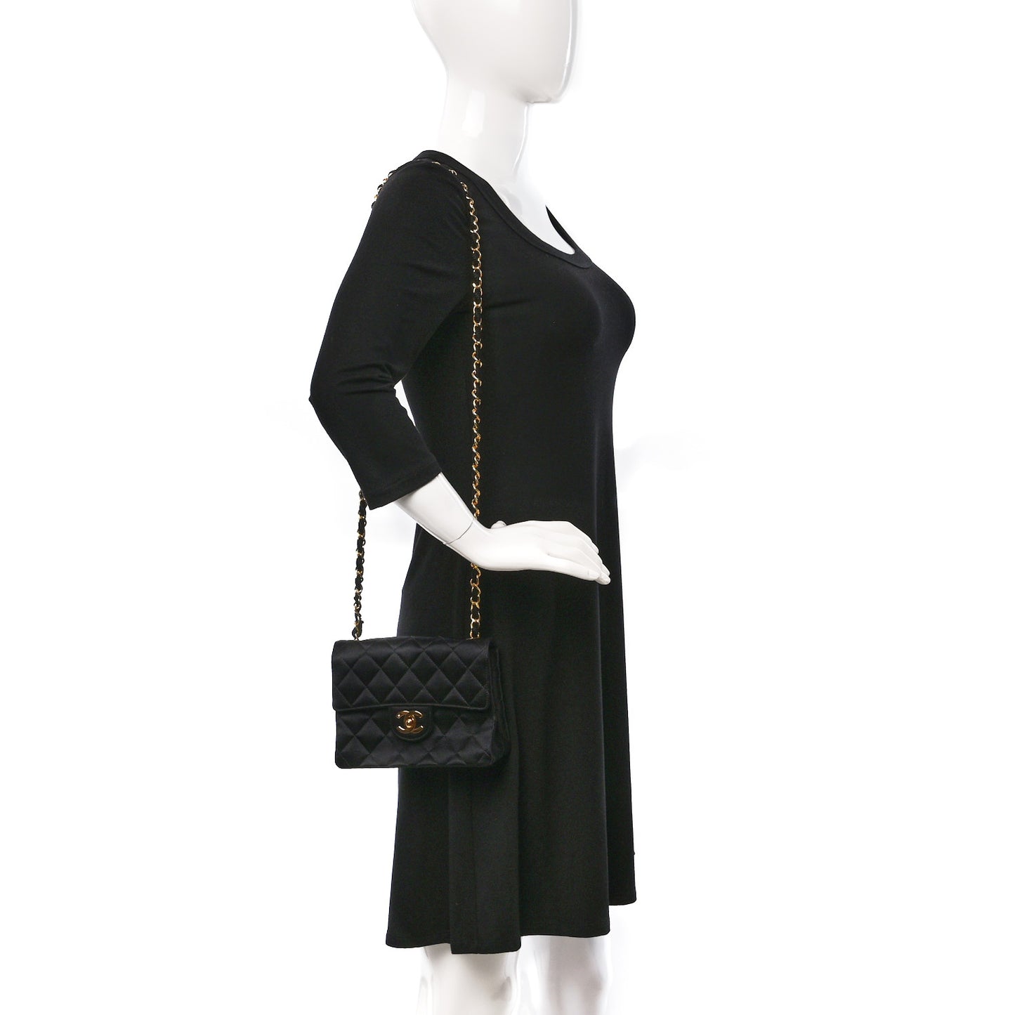 Satin Quilted Mini Square Flap Black