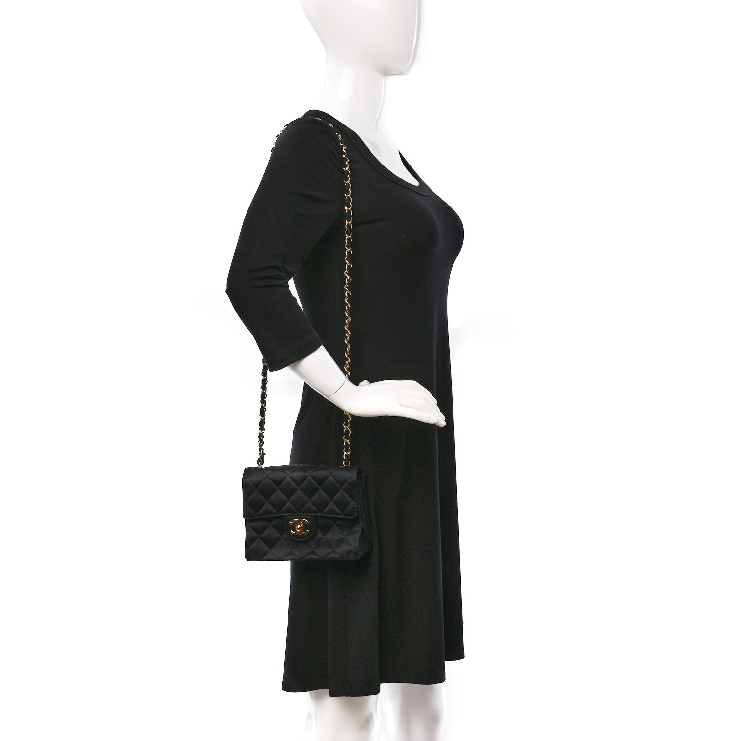 Chanel Satin Quilted Mini Square Flap Black 2 of 9