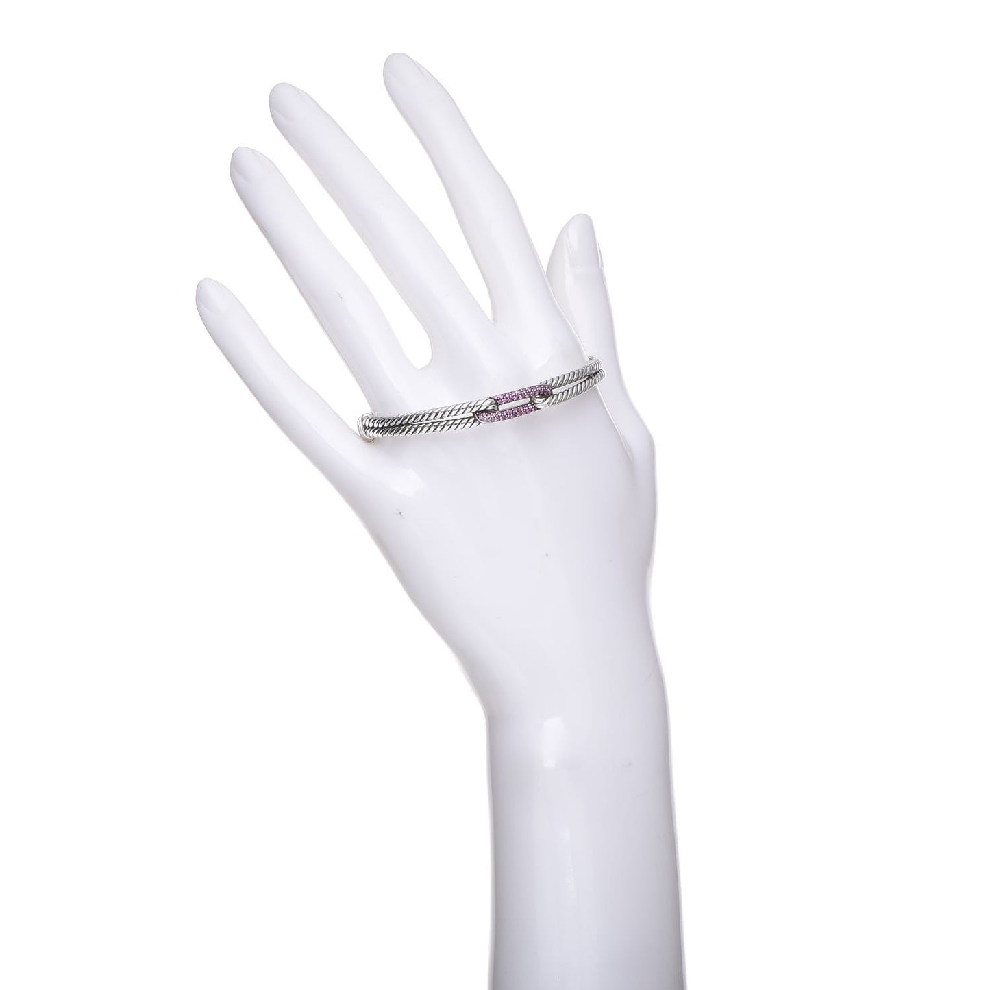 Sterling Silver Pave Pink Sapphire 7mm Mini Loop Labyrinth Bracelet