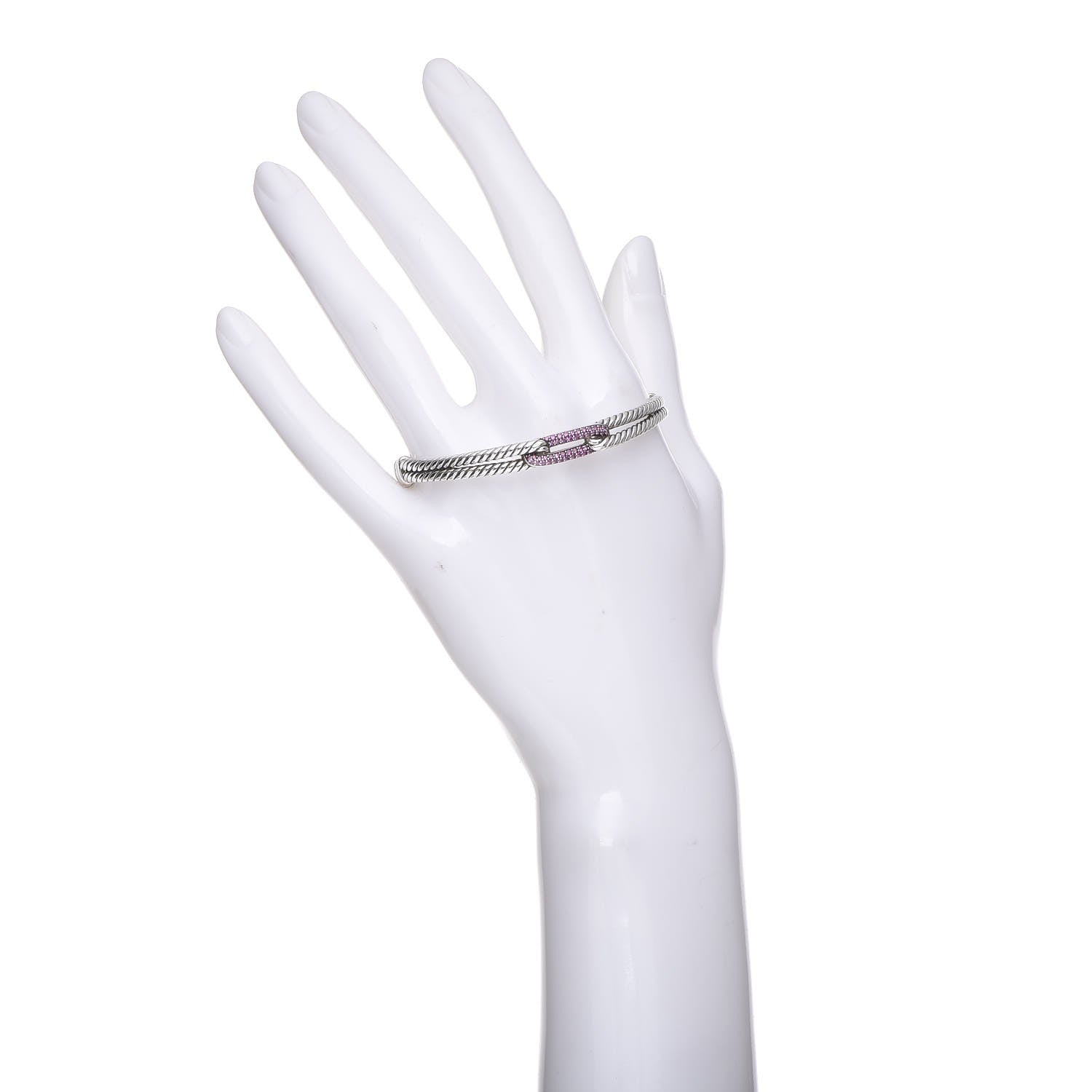 David Yurman Sterling Silver Pave Pink Sapphire 7mm Mini Loop Labyrinth Bracelet 2 of 5