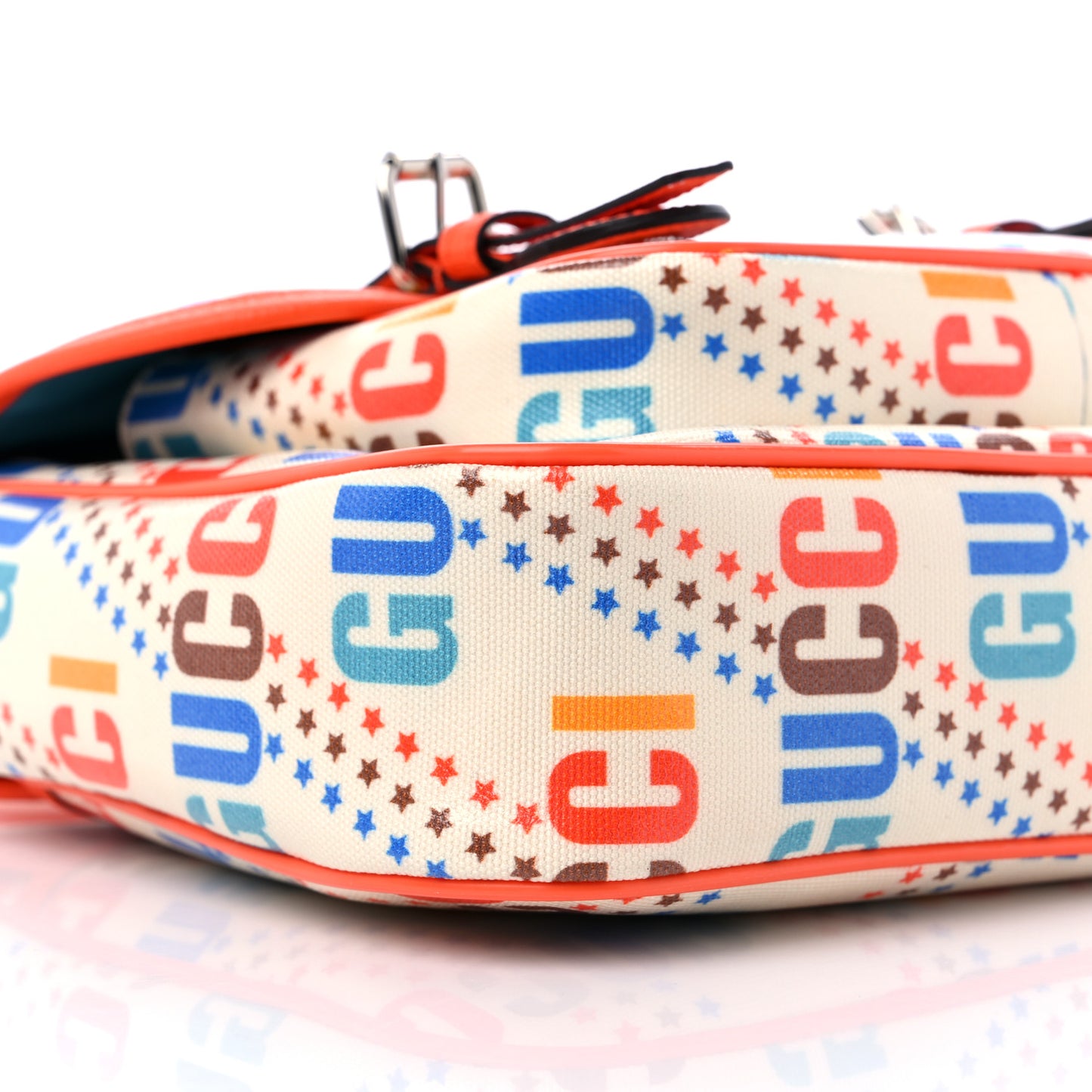 Coated Canvas Logo Star Print Childrens Messenger Bag Beige Multicolor Vibrant Orange