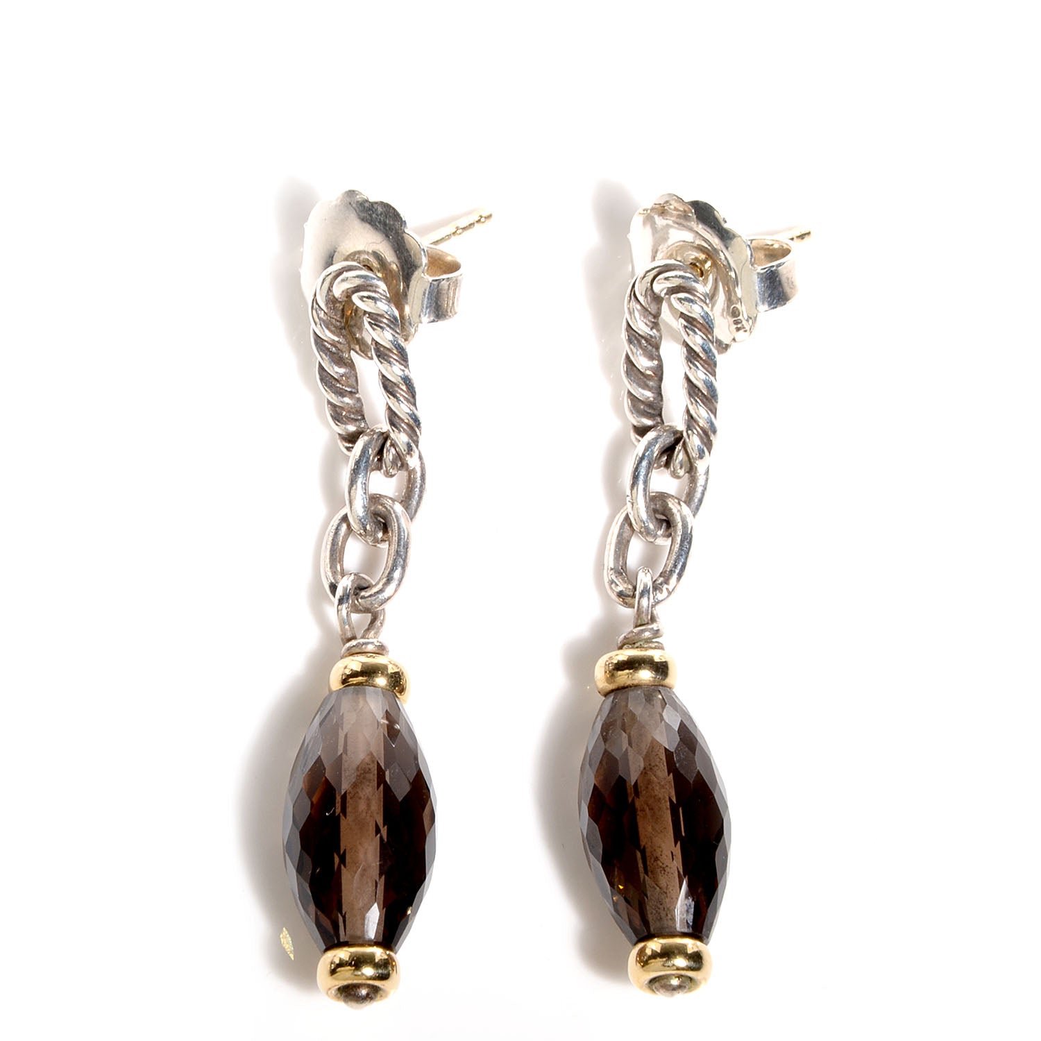 David Yurman Sterling Silver 18k Gold Smoky Quartz Figaro Earrings 1 of 5