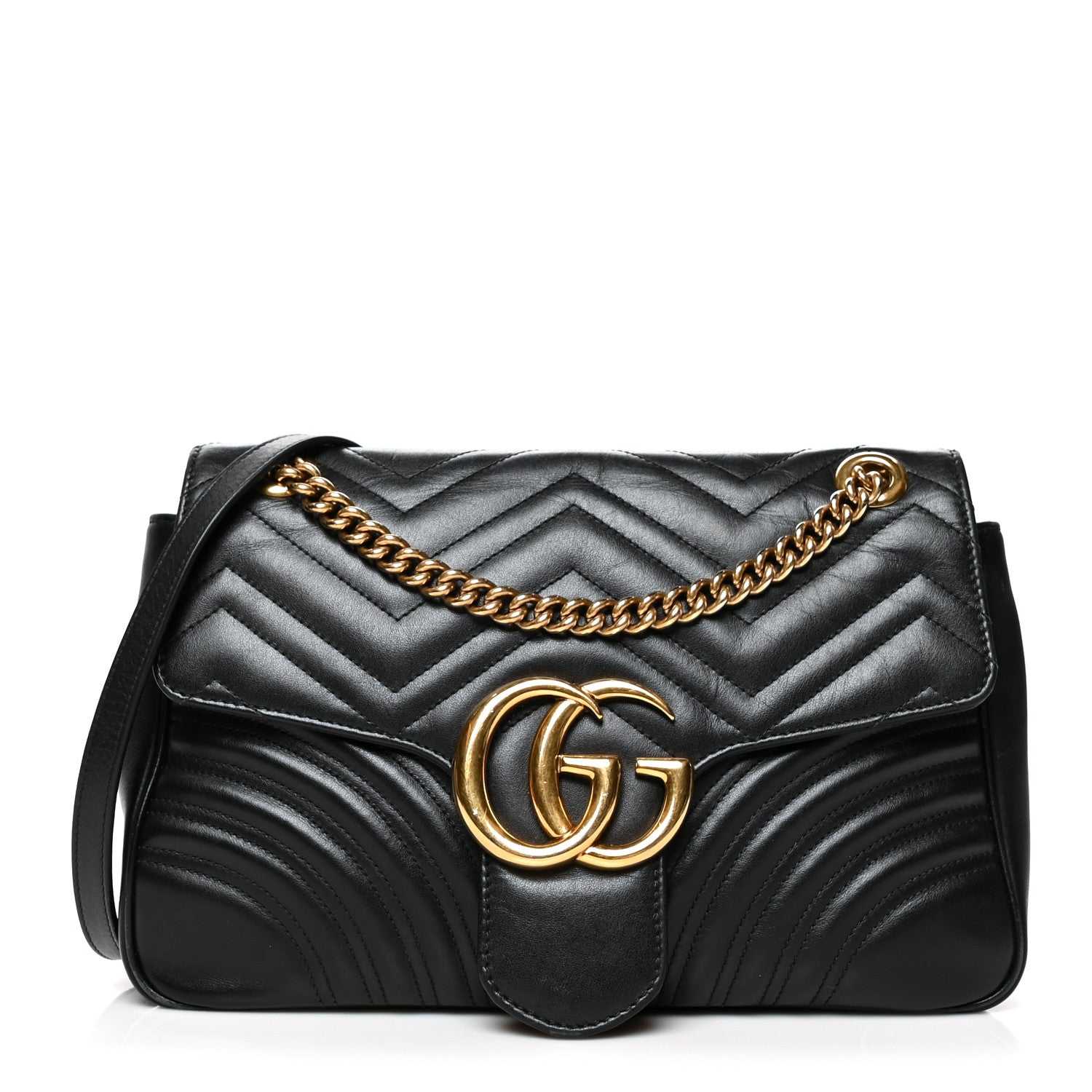 Gucci Calfskin Matelasse Medium GG Marmont Shoulder Bag Black 1 of 14