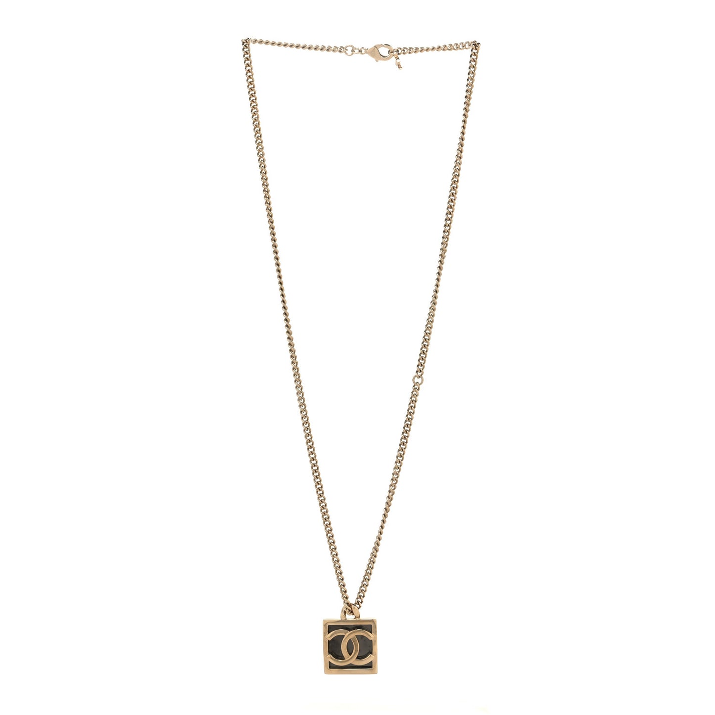 Metal Enamel CC Square Necklace Gold Black
