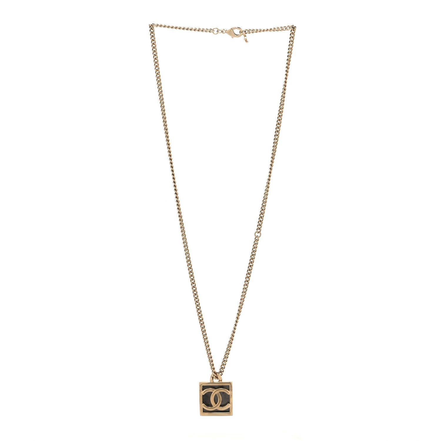 Chanel Metal Enamel CC Square Necklace Gold Black 3 of 4