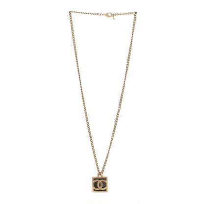 Chanel Metal Enamel CC Square Necklace Gold Black 3 of 4