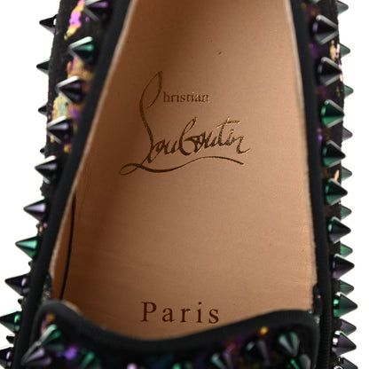 Christian Louboutin Metallic Veau Velours Pik Boat Studded Womens Slip On Sneakers 36 Black Multicolor 6 of 10