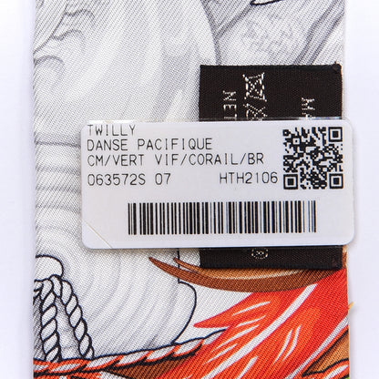 Hermes Silk La Danse Pacifique Twilly Vert Vif Corail 4 of 4