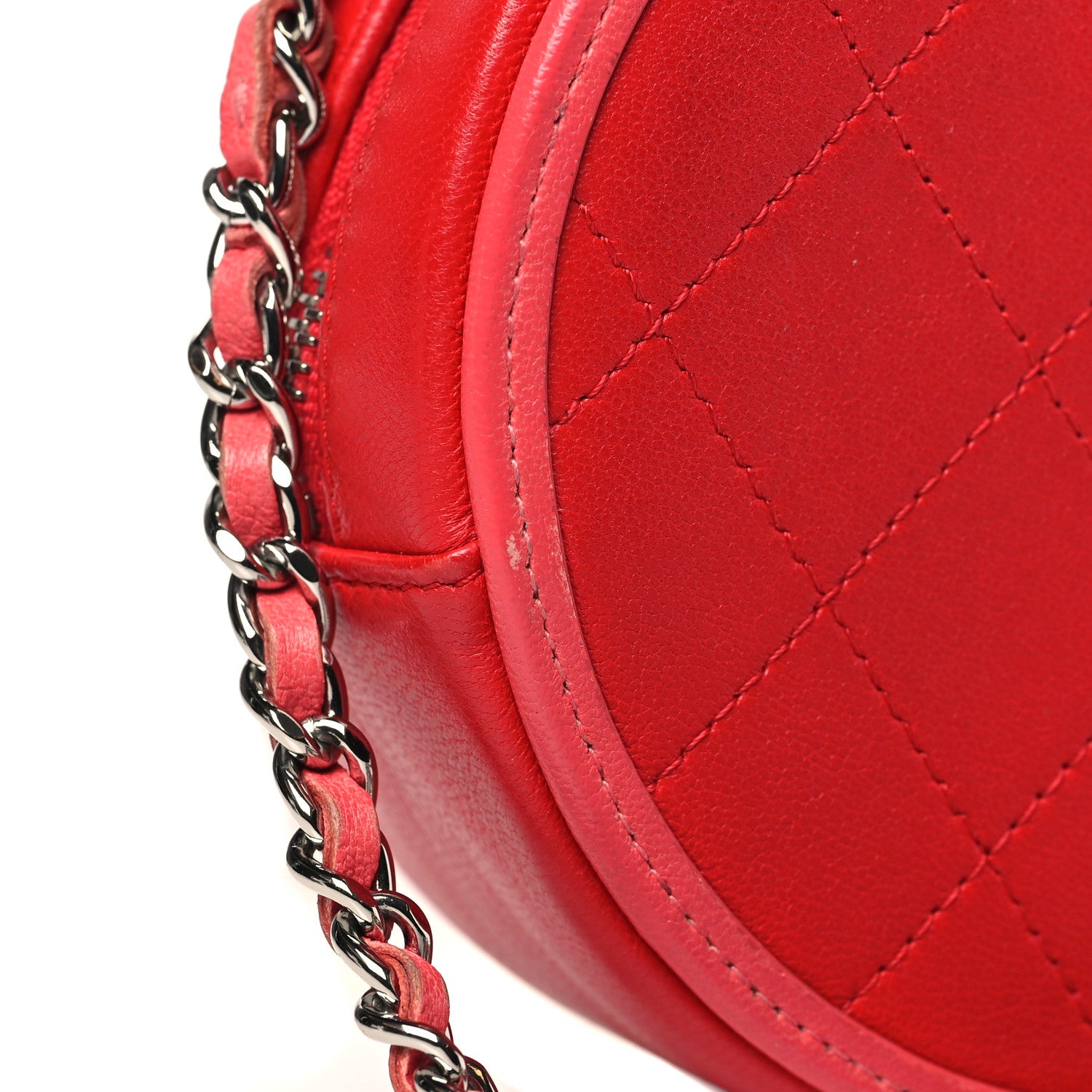 Chanel Calfskin Quilted Bi-Color CC Round Clutch With Chain Pink Red 11 of 11