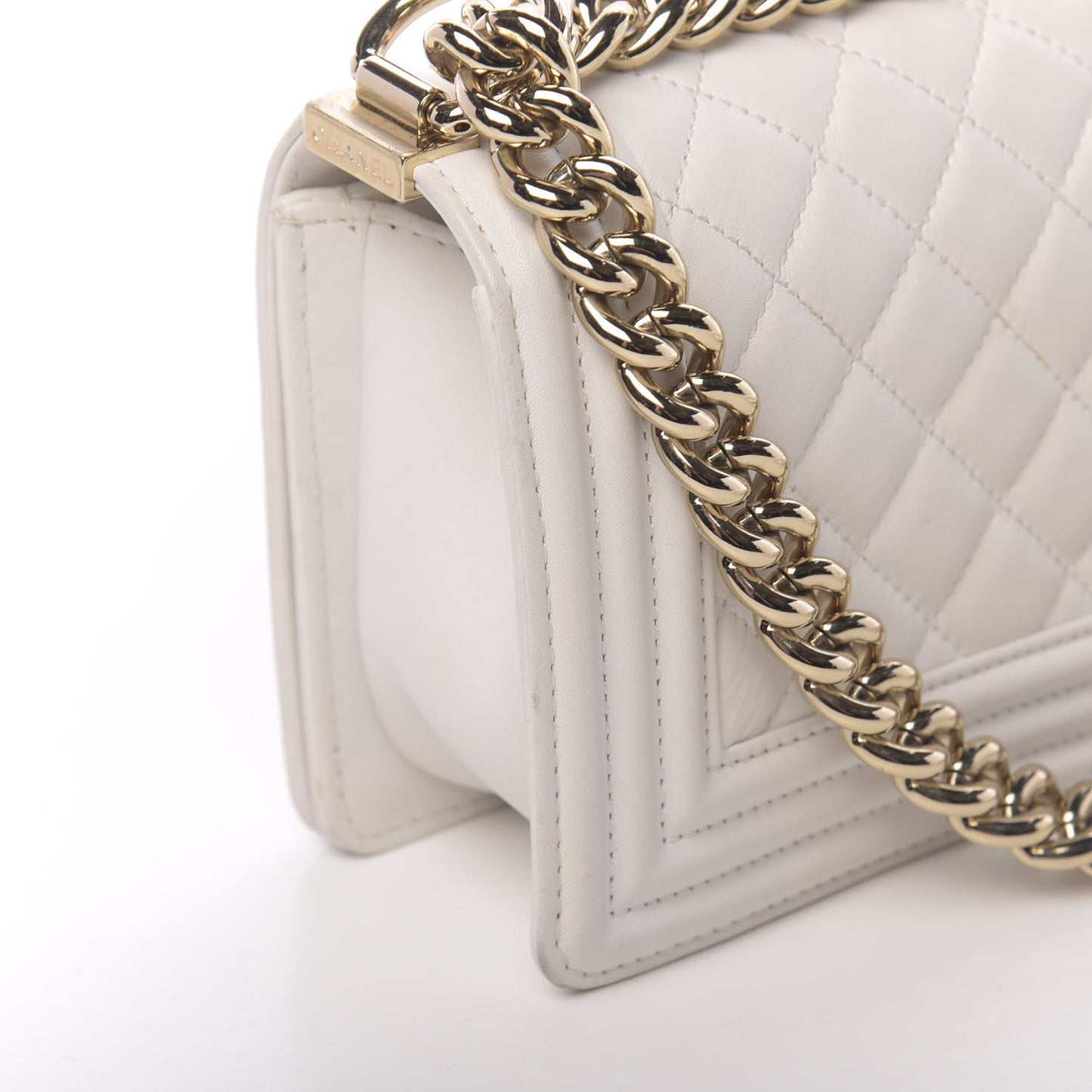 Calfskin Quilted Small Boy Flap White