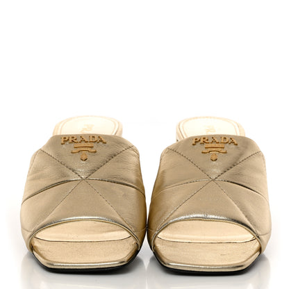 Prada Nappa Logo Quilted 65mm Block Heel Slide Sandals 41 Gold 2 of 8