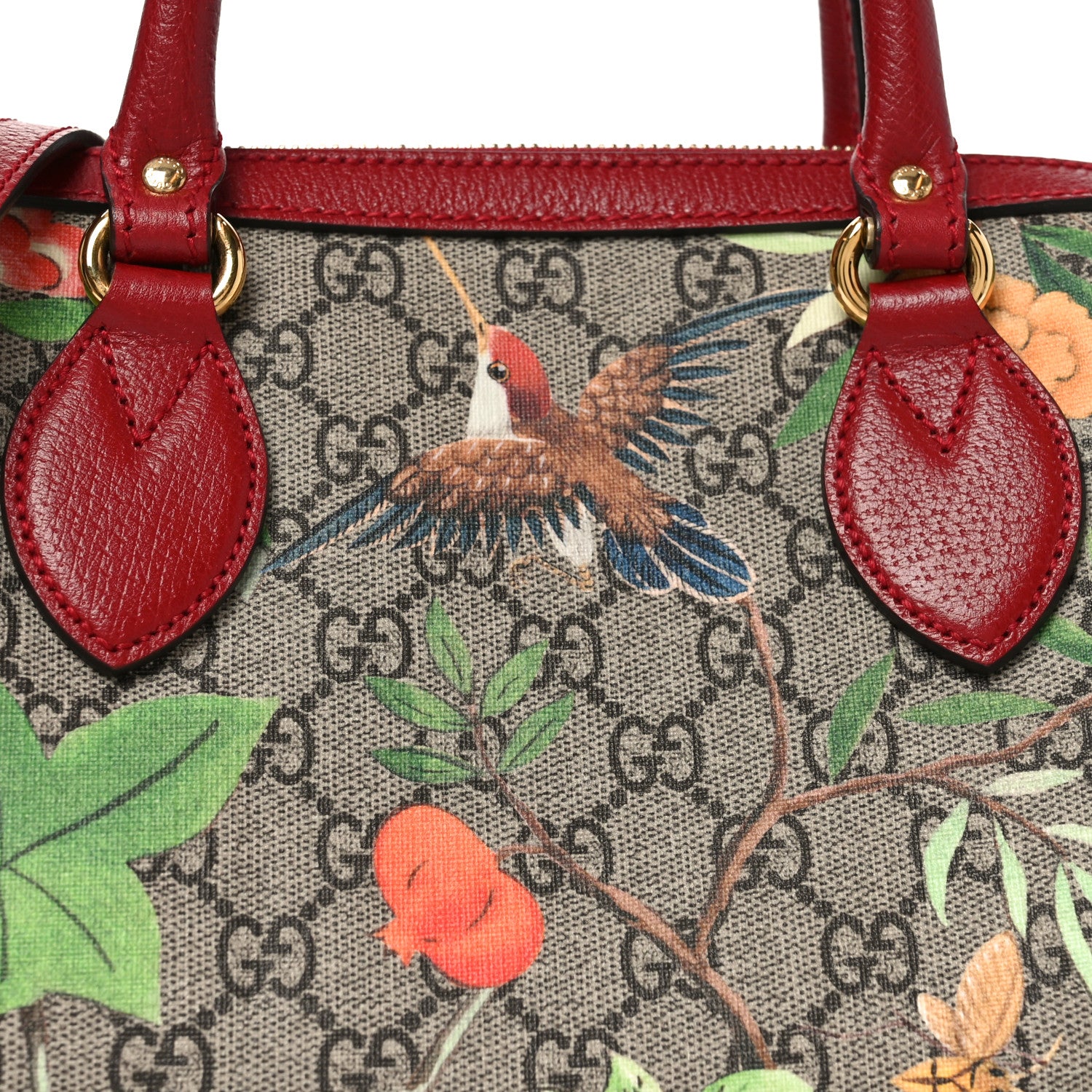 Gucci GG Supreme Monogram Tian Small Boston Beige Multicolor Red 8 of 10