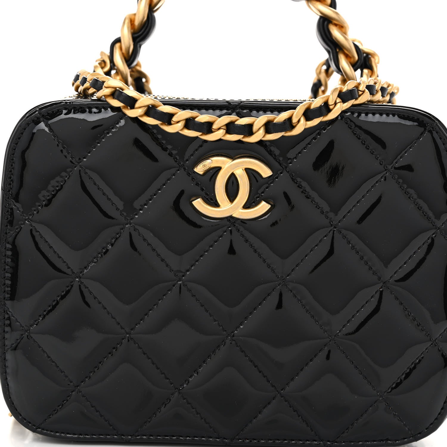 Chanel Patent Quilted Top Handle Small Vanity Case Black 7 of 9