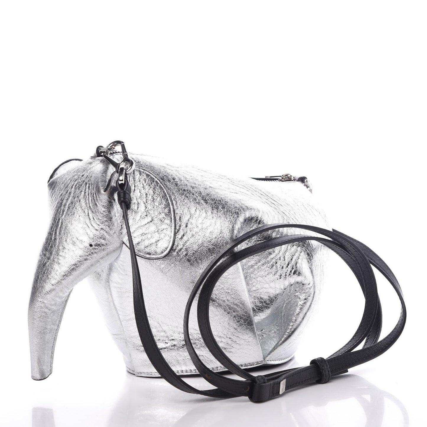 Metalic Calfskin Mini Elephant Crossbody Bag Silver
