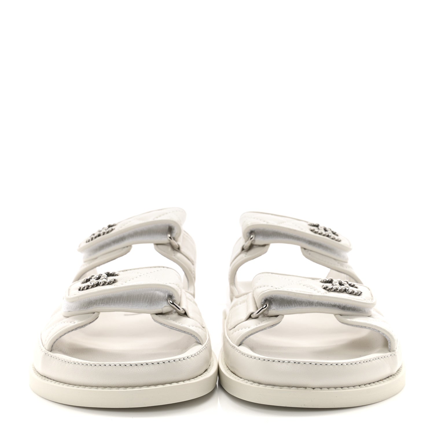 Chanel Lambskin Quilted Velcro Dad Chain CC Slide Sandals 36.5 White 2 of 10
