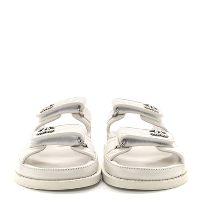 Chanel Lambskin Quilted Velcro Dad Chain CC Slide Sandals 36.5 White 2 of 10