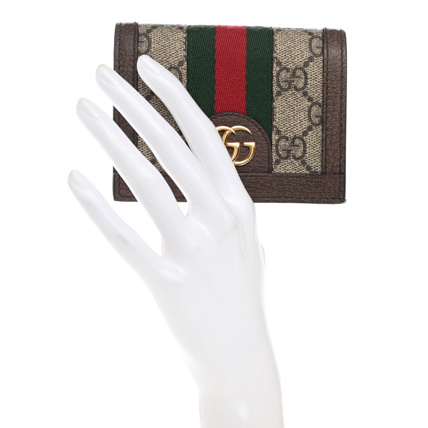 Gucci GG Supreme Monogram Web Ophidia Card Case Beige New Acero 2 of 8