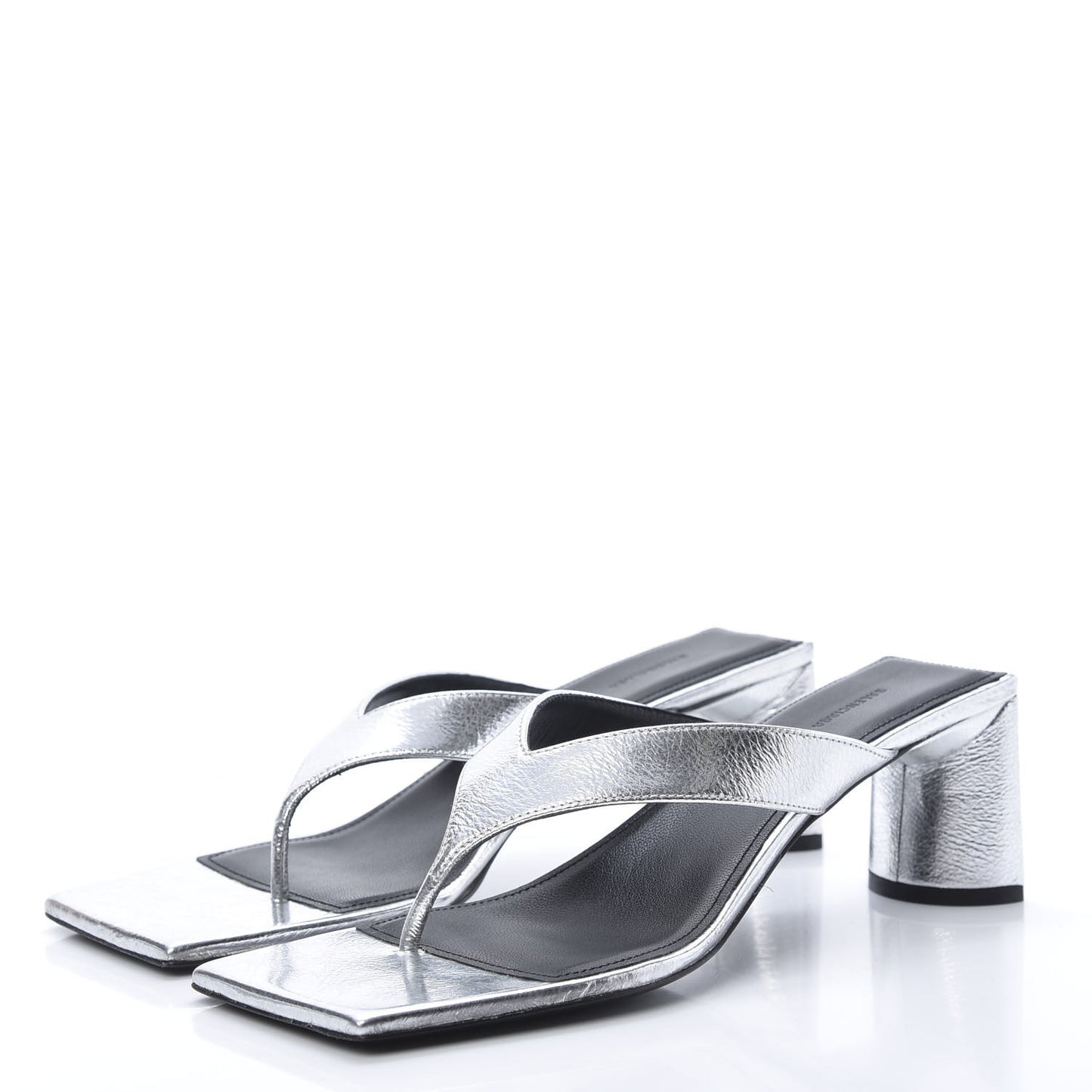 Calfskin Double Square Flat 60mm Sandals 39 Silver Black