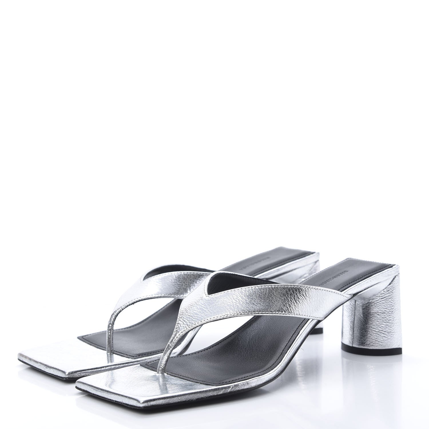 Balenciaga Calfskin Double Square Flat 60mm Sandals 39 Silver Black 3 of 9