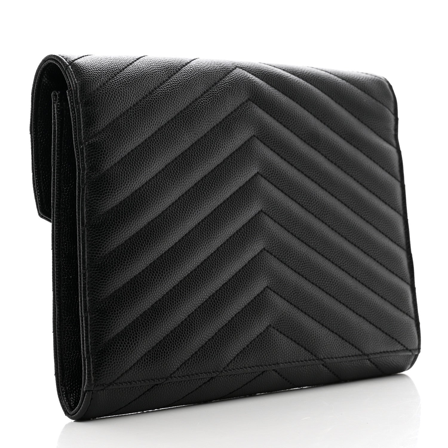 Saint Laurent Grain De Poudre Matelasse Chevron Monogram Cassandre Flap Pouch Black 3 of 7