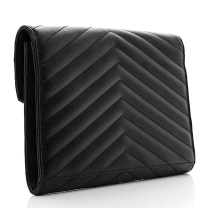 Saint Laurent Grain De Poudre Matelasse Chevron Monogram Cassandre Flap Pouch Black 3 of 7