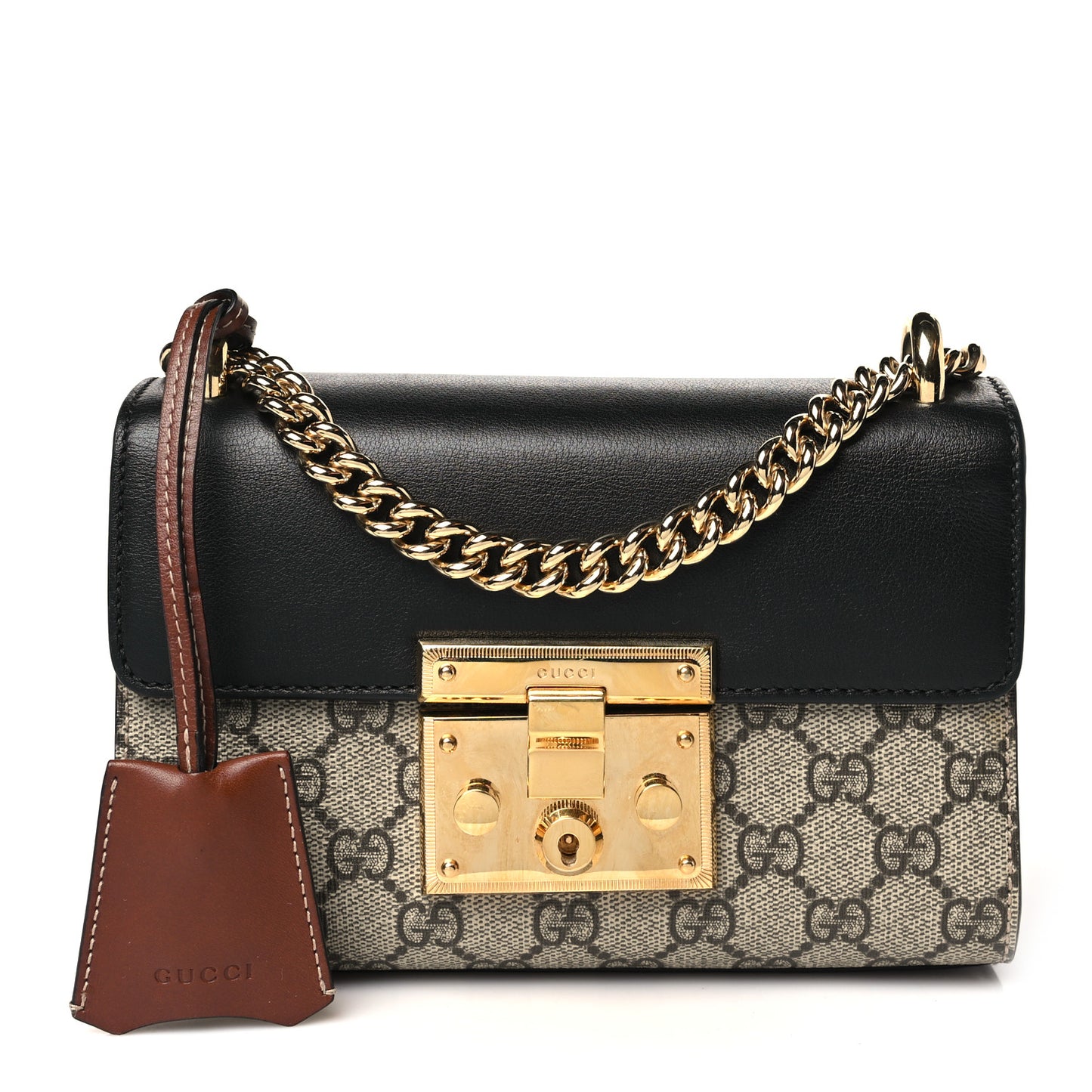 GG Supreme Monogram Calfskin Small Padlock Shoulder Bag Beige Black Cuir