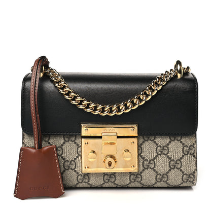 Gucci GG Supreme Monogram Calfskin Small Padlock Shoulder Bag Beige Black Cuir 1 of 14