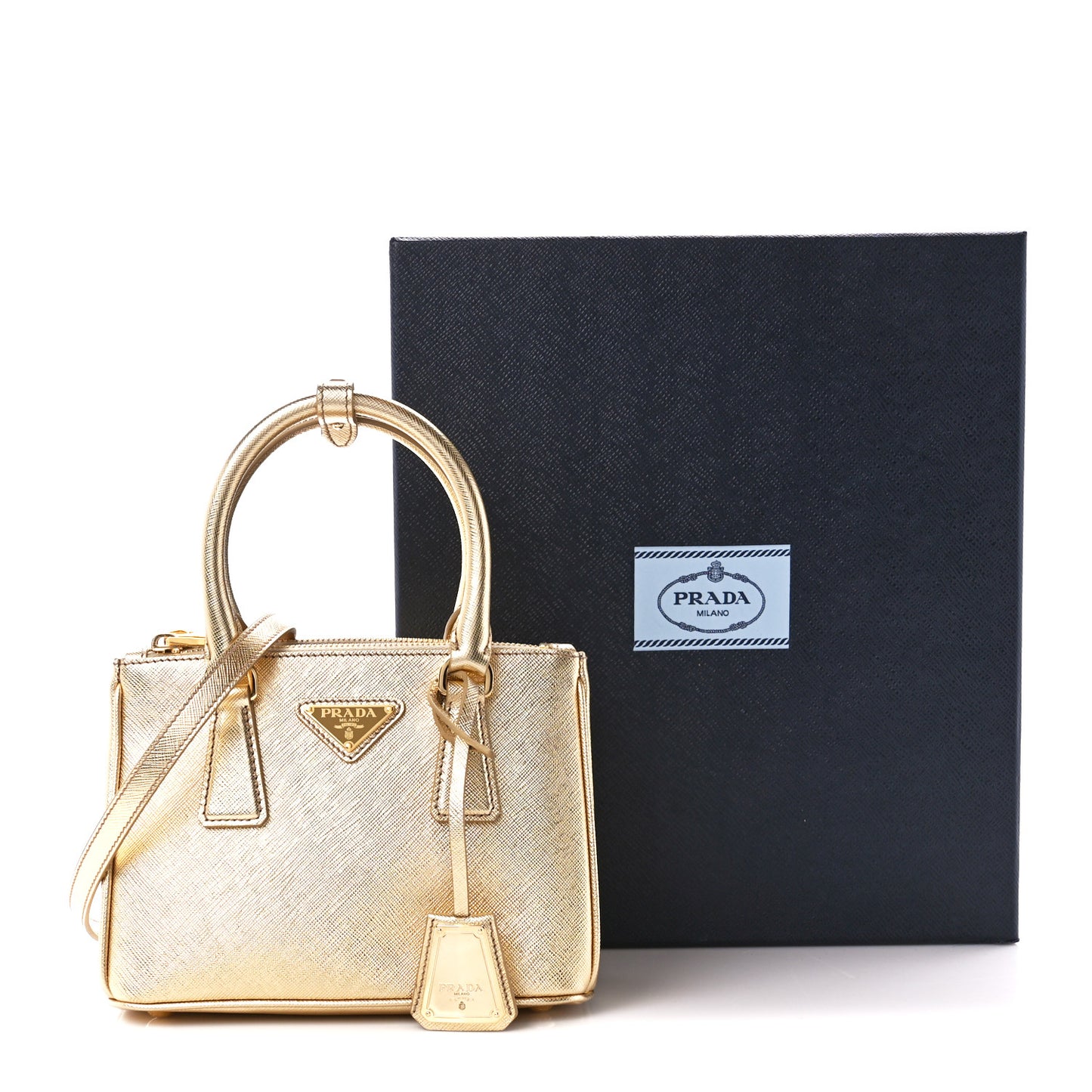Saffiano Lux Mini Galleria Double Zip Tote Platino
