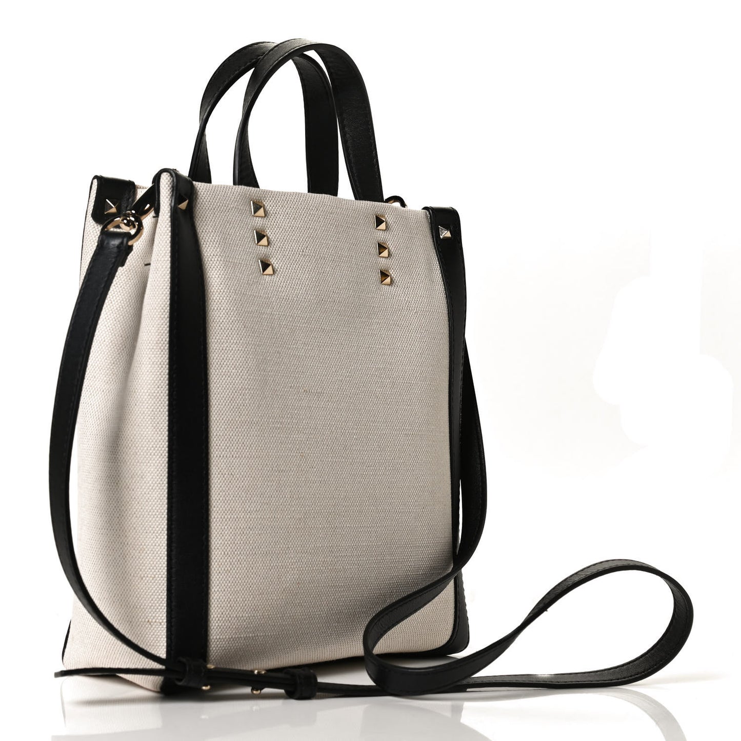 Canvas VLTN Print Tote Black Ivory