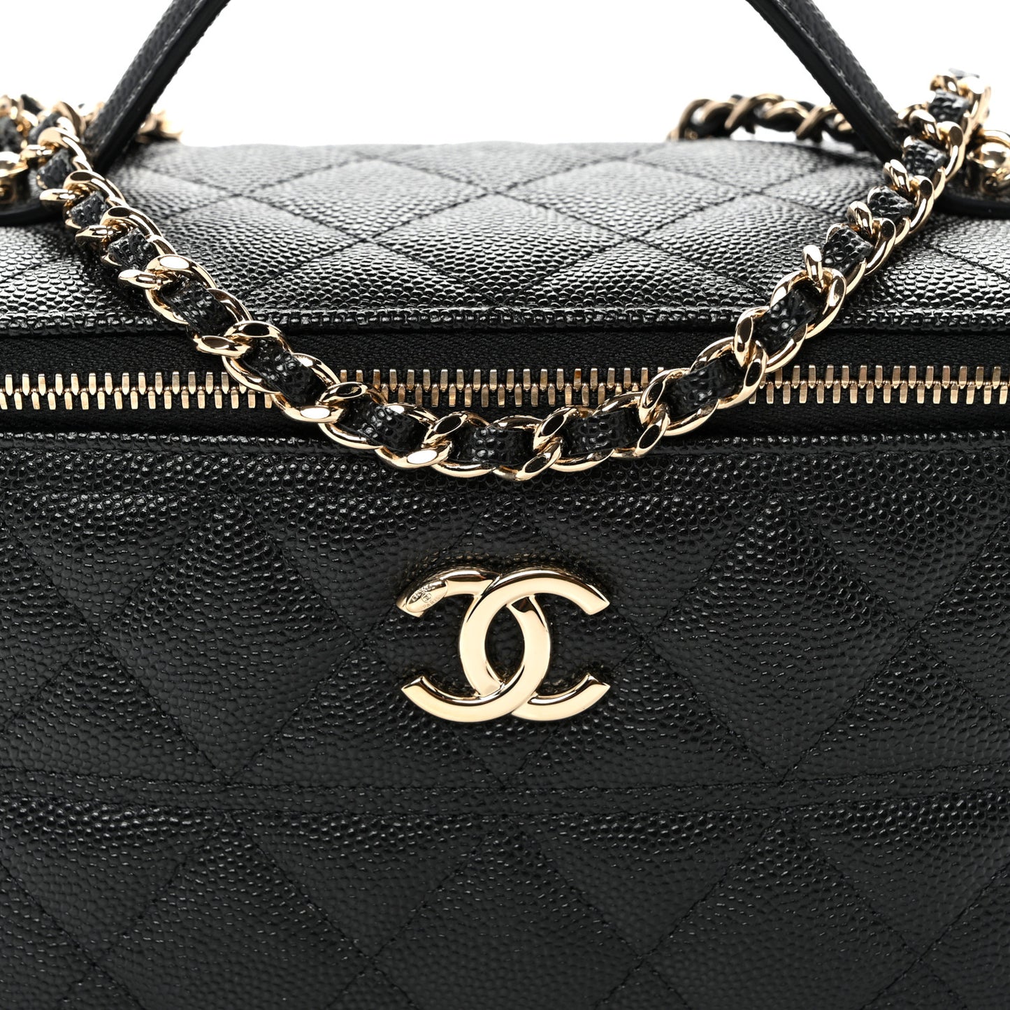 Caviar Quilted Trendy Handle Mini Vanity Black